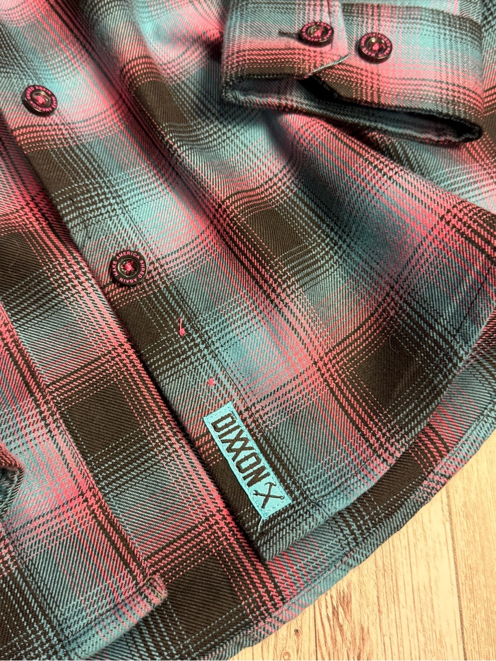 Dixxon Women’s Shreddy Plaid Flannel Shirt - Teal & Red - Picture 3 of 8